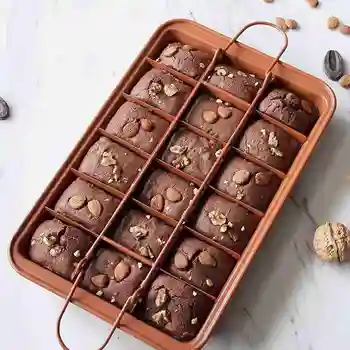 18 Holes Brownie Copper Stainless Steel Nonstick Baking Pan with Built-In Slicer Ensures Perfect Crispy Edges 31x20x4.9cm
18 Holes Brownie Copper Stainless Steel Nonstick Baking Pan with Built-In Slicer Ensures Perfect Crispy Edges 31x20x4.9cm