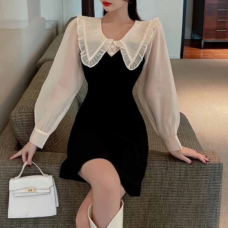 Elegant Chic Mini Dress Women Korean One Piece Y2K Peter Pan Collar Dress French Vintage Gothic Evening Party Dress 2021 Fall
Elegant Chic Mini Dress Women Korean One Piece Y2K Peter Pan Collar Dress French Vintage Gothic Evening Party Dress 2021 Fall