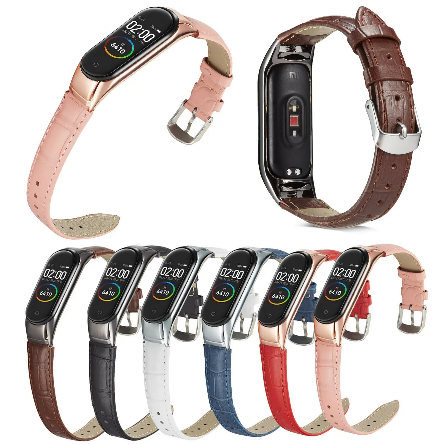 Ремешок из крокодиловой кожи для Xiaomi Mi Band 5 кожаный браслет наручных часов
