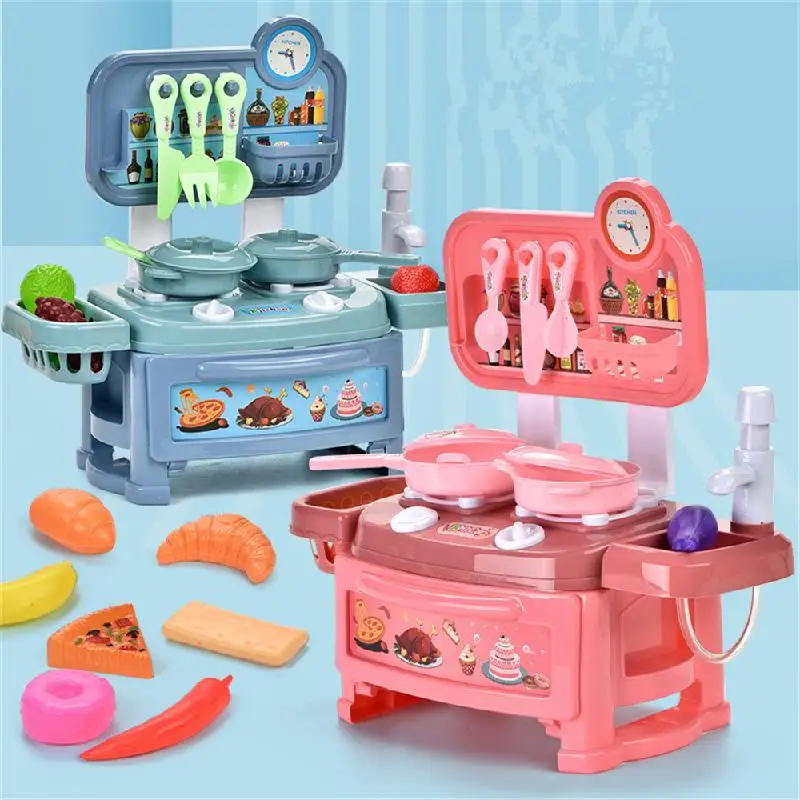 

Children Pretend Play Kitchen Toys Simulation Food Utensils Spray Water Outlet Cooking Dinnerware Table Set Gifts for Kids Girls