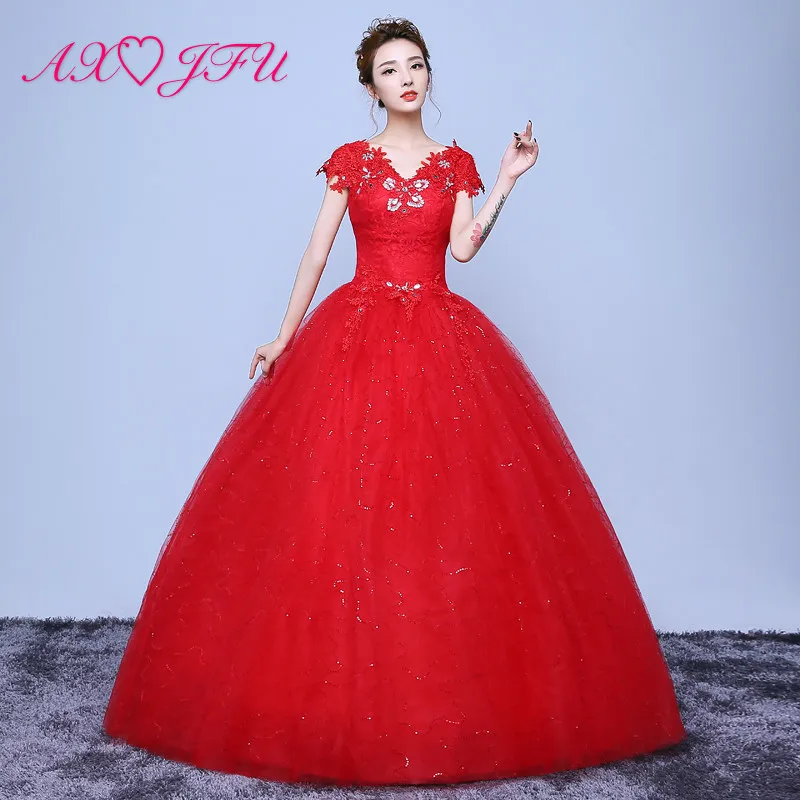 AXJFU princess flower lace red wedding dress vintage sparkly red v neck beading crystal flower ball gown turkey wedding dress
AXJFU princess flower lace red wedding dress vintage sparkly red v neck beading crystal flower ball gown turkey wedding dress