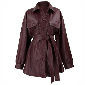 Spring Autumn Loose Adjustable Waist Leather Jacket Women 2020 New Pocket Waist Belts Pu Leather Jacket jaquetas couro Female
Spring Autumn Loose Adjustable Waist Leather Jacket Women 2020 New Pocket Waist Belts Pu Leather Jacket jaquetas couro Female