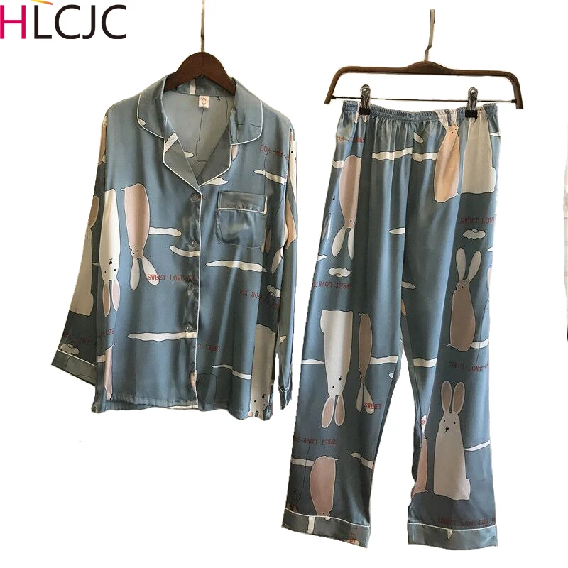 Фото Шелковая атласная пижама с рисунком пижамный комплект длинными рукавами | Комплекты пижам (4000489326125)