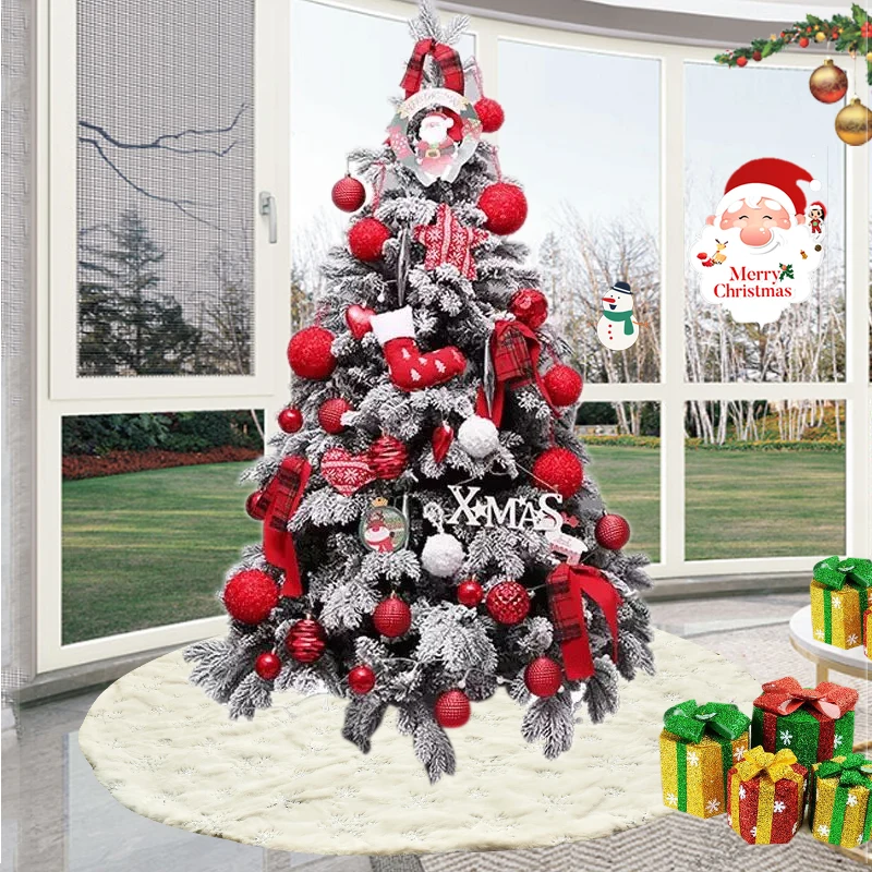 1pc White Christmas Tree Skirt Plush Faux Fur Carpet Xmas Floor Mat Ornaments Wedding Birthday New Year Christmas Tree Decor