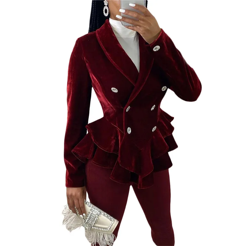 Adogirl Solid Burgundy Velvet Ruffle Coat Autumn Winter Turn Down Collar Double Breasted Long Sleeve Blazer Outerwear Jacket
Adogirl Solid Burgundy Velvet Ruffle Coat Autumn Winter Turn Down Collar Double Breasted Long Sleeve Blazer Outerwear Jacket