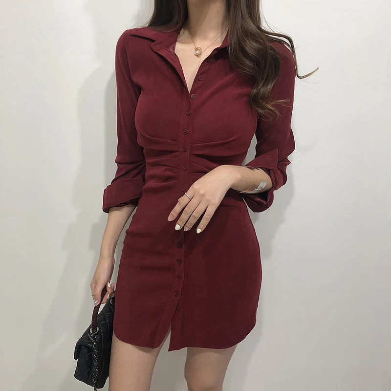 Woman Dress Sexy Vestidos Pleated Party vestido de festa OL Mini bodycon Women Vestidos Polo Short Dress With Button 2020
Woman Dress Sexy Vestidos Pleated Party vestido de festa OL Mini bodycon Women Vestidos Polo Short Dress With Button 2020