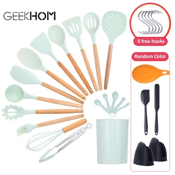 Silicone Cooking Utensil Set Wooden Handle Spatula Soup Spoon Brush Ladle Pasta Colander Non-Stick Cookware Kitchen Tools
Silicone Cooking Utensil Set Wooden Handle Spatula Soup Spoon Brush Ladle Pasta Colander Non-Stick Cookware Kitchen Tools