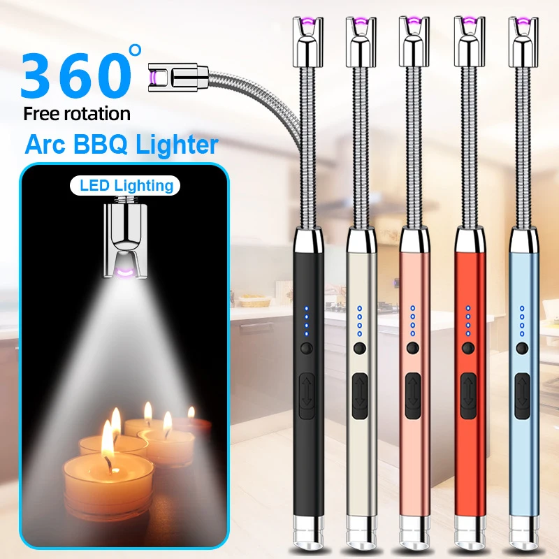Electronic Candle Lighter USB Rechargeable Windproof Arc with LED Night Lighting Function Power Display for Camping | Дом и сад