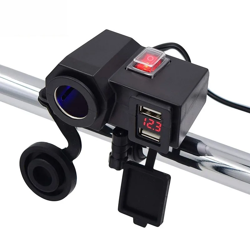 Motorcycle Waterproof Cigarette Lighter Socket, Dual USB Port Phone Charger Adapter, LED Red Voltmeter and Power Switch
Motorcycle Waterproof Cigarette Lighter Socket, Dual USB Port Phone Charger Adapter, LED Red Voltmeter and Power Switch