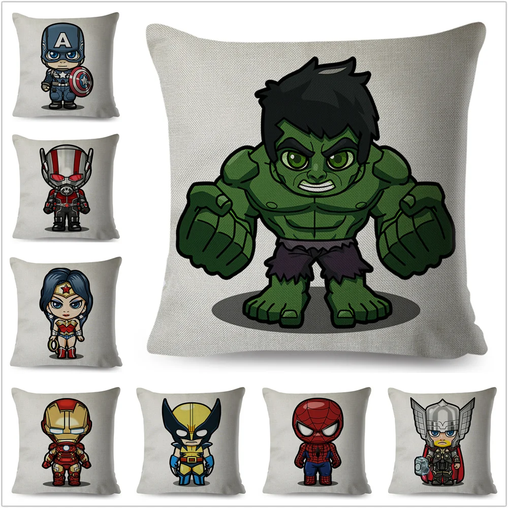 Superhero Iron Man Spider-Man Hulk Marvel Avengers Superman Pillow Case Linen Cushion Cover for Sofa Car Home Pillowcase 45x45cm 
Superhero Iron Man Spider-Man Hulk Marvel Avengers Superman Pillow Case Linen Cushion Cover for Sofa Car Home Pillowcase 45x45cm