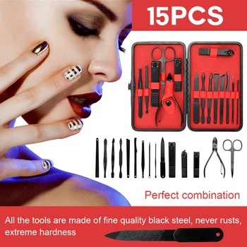 15pc/set Black Stainless Steel Nail Clipper Cutter Trimmer Scissor Tweezers Ear Pick Grooming Kit Manicure Pedicure Toe Tools
15pc/set Black Stainless Steel Nail Clipper Cutter Trimmer Scissor Tweezers Ear Pick Grooming Kit Manicure Pedicure Toe Tools