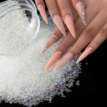 

Hot Pink 3D Micro Caviar Crystal Beads Luxury Charms Nail Rhinestones AB Color Tiny Glass Balls For French DIY Nail Art