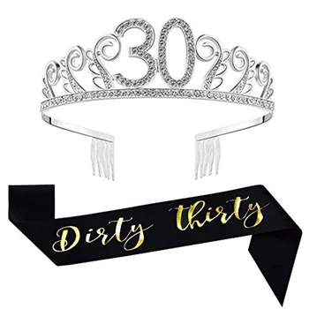 Dirty Thirty Sash Rhinestone Tiara crown Happy 30th 30 years old Birthday Party Supplies Decoration photo prop gift Cake Topper
Dirty Thirty Sash Rhinestone Tiara crown Happy 30th 30 years old Birthday Party Supplies Decoration photo prop gift Cake Topper