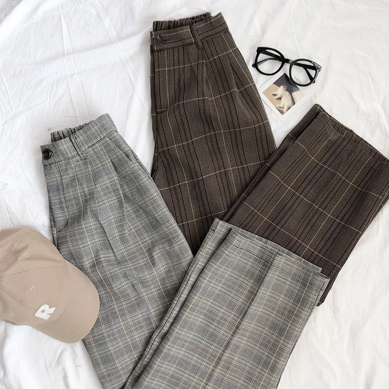 FREE SHIPPING Women Classic Plaid Pants Wide Leg Long Suit JKP4782 FREE SHIPPING Women Classic Plaid Pants Wide Leg Long Suit JKP4782