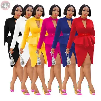 2020 Casual Fashion O-neck Waist Ruffles Elegant Office Knee Length Dresses Solid Fashion Ladies Midi Dress
2020 Casual Fashion O-neck Waist Ruffles Elegant Office Knee Length Dresses Solid Fashion Ladies Midi Dress