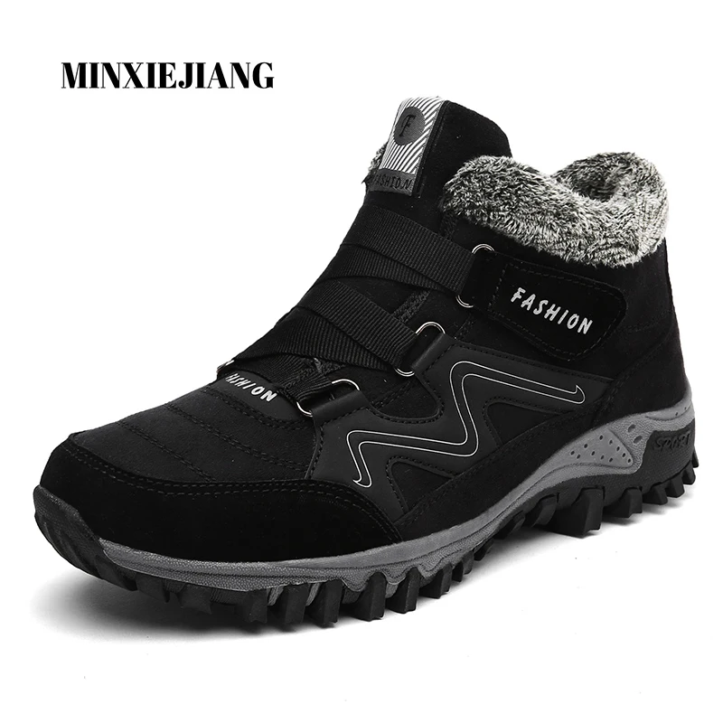 

MINXIEJIANG 2019 new men's leather men's boots warm plus velvet thick fashion work boots snow boots large size men's shoes