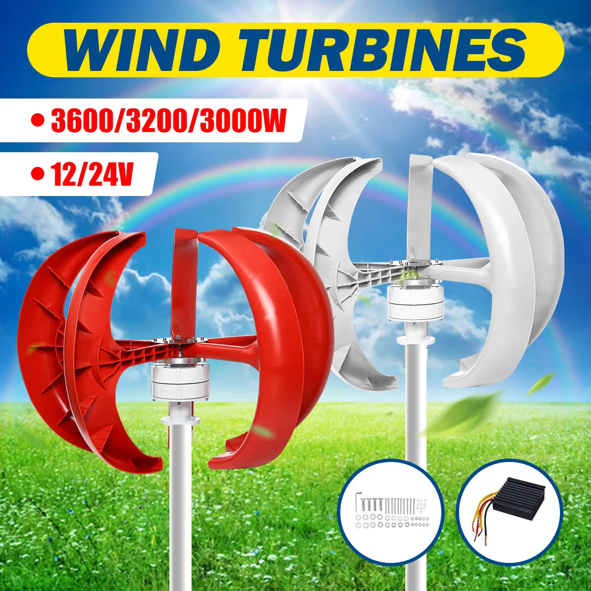 3600/3200/3000W Wind Turbines Generator Lantern 12/24V 5 Blades Motor Kit Vertical Axis For Home Hybrids Streetlight+Controller
3600/3200/3000W Wind Turbines Generator Lantern 12/24V 5 Blades Motor Kit Vertical Axis For Home Hybrids Streetlight+Controller