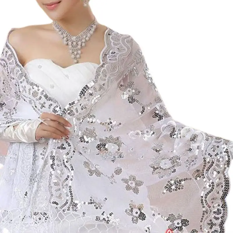 New Bride Wedding Dress Women Cheongsam Shawl White Lace Embroidered Sequins Long Shawls 
New Bride Wedding Dress Women Cheongsam Shawl White Lace Embroidered Sequins Long Shawls