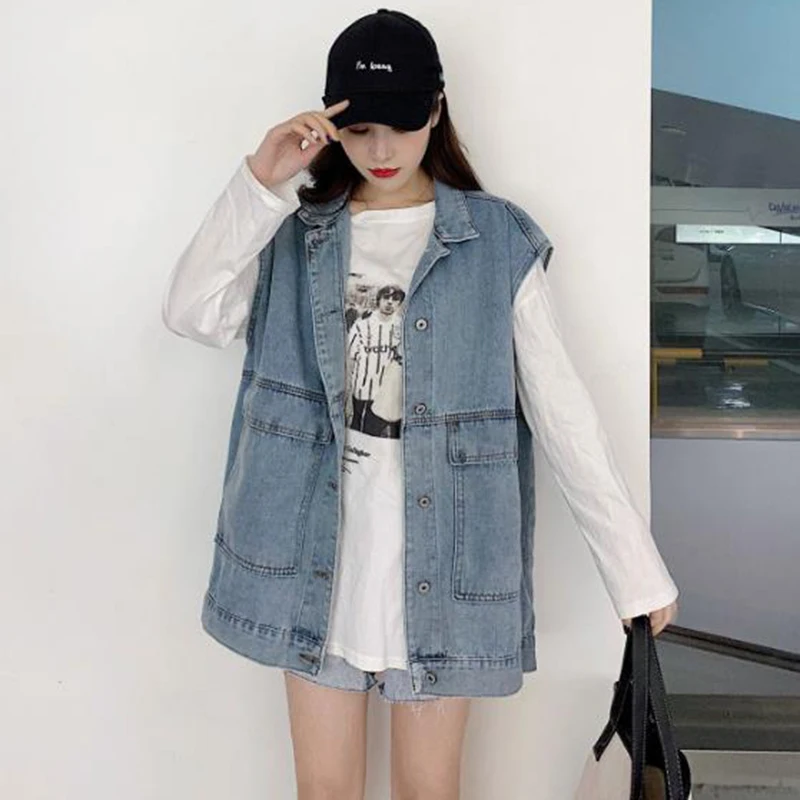 Blue Denim Vest Women Korean Vintage Waistcoat Winter Vest Big Pockets Sleeveless Jacket Coat Plus Size Jeans Jackets Loose 2019
Blue Denim Vest Women Korean Vintage Waistcoat Winter Vest Big Pockets Sleeveless Jacket Coat Plus Size Jeans Jackets Loose 2019