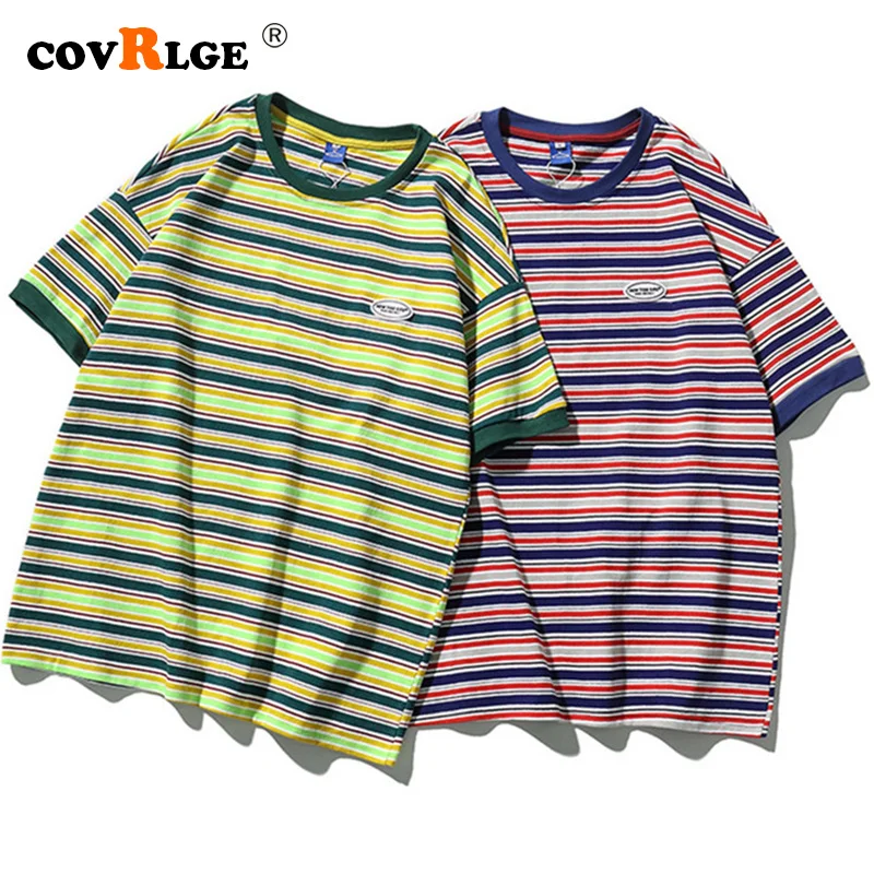 Covrlge New T Shirt Men Multicolor Striped Tops Harajuku Tshirt Summer Short Sleeve Korean Punk Cotton T-shirt Streetwear MTS560 
Covrlge New T Shirt Men Multicolor Striped Tops Harajuku Tshirt Summer Short Sleeve Korean Punk Cotton T-shirt Streetwear MTS560