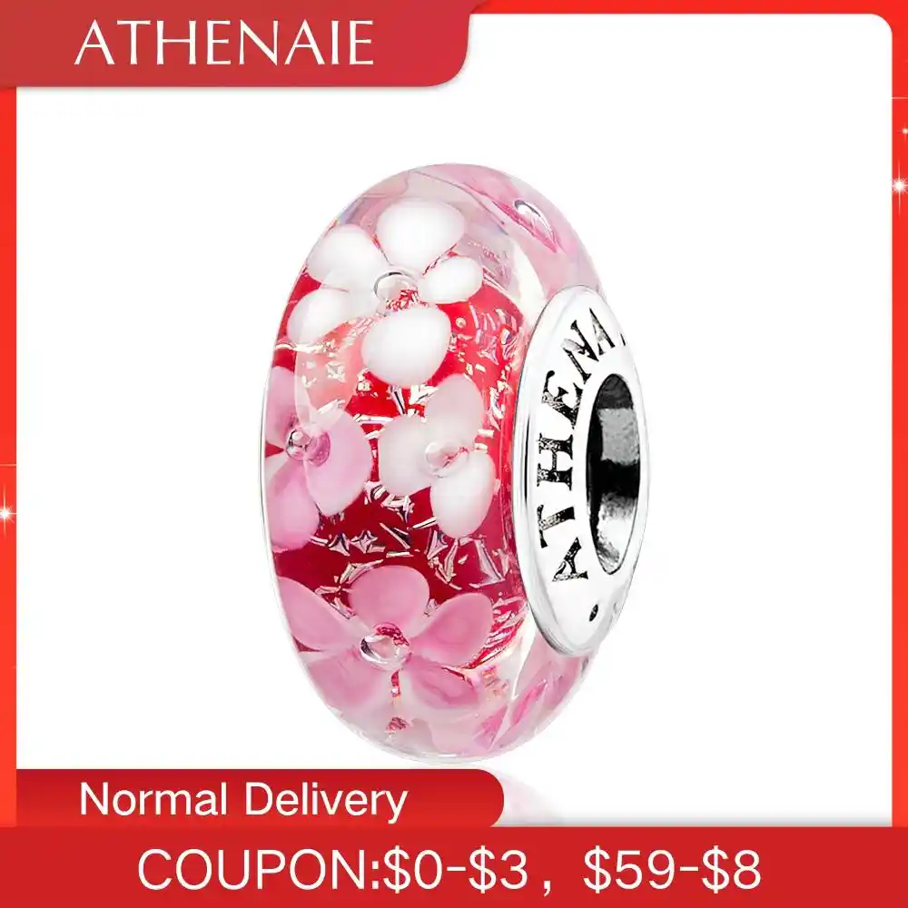 athenaie murano glass 925 sterling silver red field of flowers