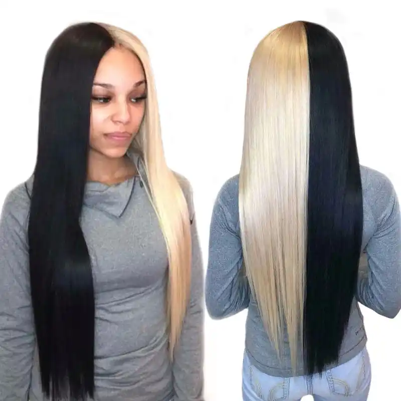 13 4 Lace Front Human Hair Wig Half 1b Half 613 Remy Brazilian