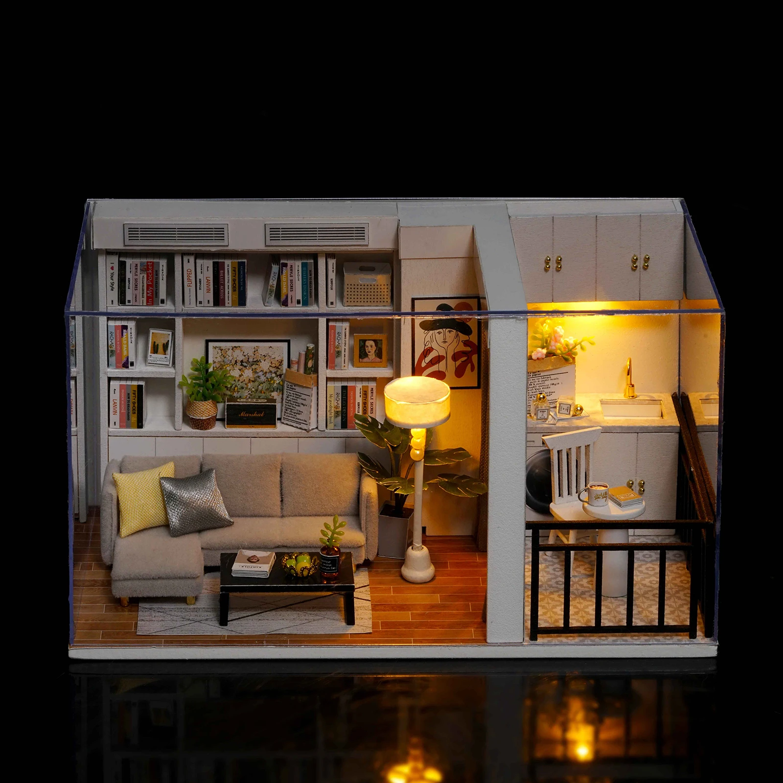DIY 3D Wood LED Light Dollhouse Modern Cottage Living Room Puzzles Toy Gift DIY 3D Wood LED Light Dollhouse Modern Cottage Living Room Puzzles Toy Gift