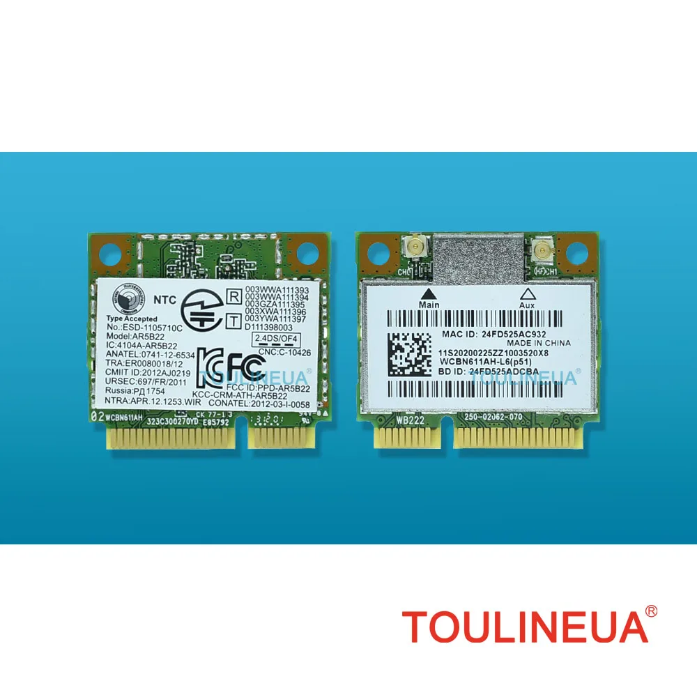 AR5B22 AR9462 WCBN611AH-L6 WB222 300 Мбит/с Bluetooth 4,0 2,4 & 5G WiFi беспроводная сетевая карта
AR5B22 AR9462 WCBN611AH-L6 WB222 300 Мбит/с Bluetooth 4,0 2,4 & 5G WiFi беспроводная сетевая карта