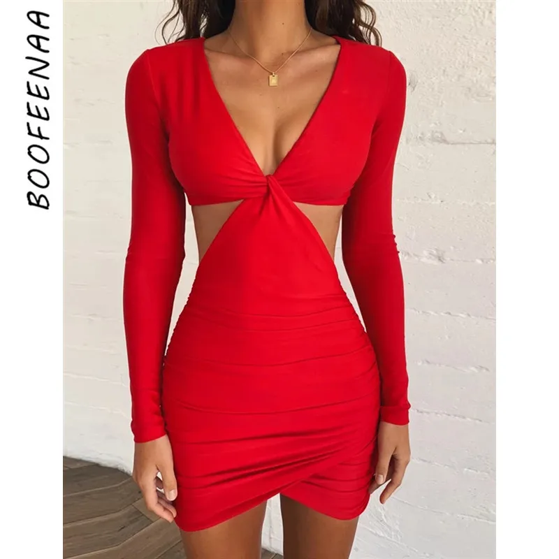 BOOFEENAA Sexy Hollow Ruched Long Sleeve Deep V Bodycon Dress 2019 Fall Fashion Night Club Party Dresses Red Black White C32AA34
BOOFEENAA Sexy Hollow Ruched Long Sleeve Deep V Bodycon Dress 2019 Fall Fashion Night Club Party Dresses Red Black White C32AA34