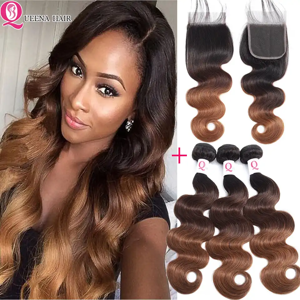 Ombre Bundles With Closure 1b 4 30 Ombre Peruvian Hair 3 Bundles