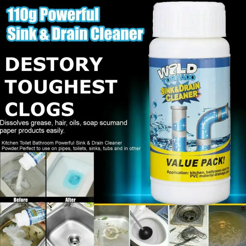110g Sink Drain Cleaner Toilet Kitchen Powerful Pipe Dredging Agent Quick Foaming Super Clog Remover Clogging Cleaning Tool
110g Sink Drain Cleaner Toilet Kitchen Powerful Pipe Dredging Agent Quick Foaming Super Clog Remover Clogging Cleaning Tool