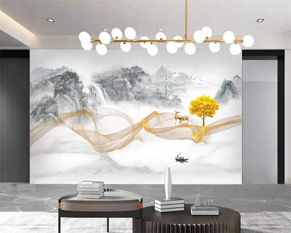 

beibehang Customize new Chinese modern abstract ink landscape smoke line background wallpaper papel de parede papier peint