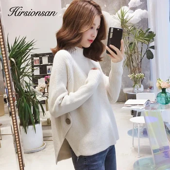 Hirsionsan Sweater Women Half Turtleneck Thicken Stripe Soft Chic Button Split Warm Pullover Loose Knitting Clothes Ladies Tops
Hirsionsan Sweater Women Half Turtleneck Thicken Stripe Soft Chic Button Split Warm Pullover Loose Knitting Clothes Ladies Tops