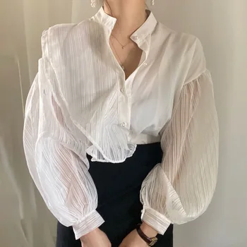 Women's Blouse Ghost Horse Girl Perspective Mesh Sleeve Stitching Small Stand Collar Shirt 2020 Fall Stand Collar Women's Shirt
Women's Blouse Ghost Horse Girl Perspective Mesh Sleeve Stitching Small Stand Collar Shirt 2020 Fall Stand Collar Women's Shirt