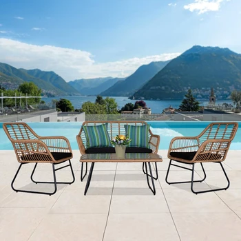 4pcs Outdoor Wicker Rattan Chair Patio Furniture Set With Table Cushions Tan Comfort And Classic Indoor Garden Terrace Chairs
4pcs Outdoor Wicker Rattan Chair Patio Furniture Set With Table Cushions Tan Comfort And Classic Indoor Garden Terrace Chairs