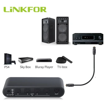 LiNKFOR Digital Optical Audio Switcher 4x1 SPDIF Toslink Switch Box with IR Remote Control 1:1 Transmission and Optical Cable
LiNKFOR Digital Optical Audio Switcher 4x1 SPDIF Toslink Switch Box with IR Remote Control 1:1 Transmission and Optical Cable