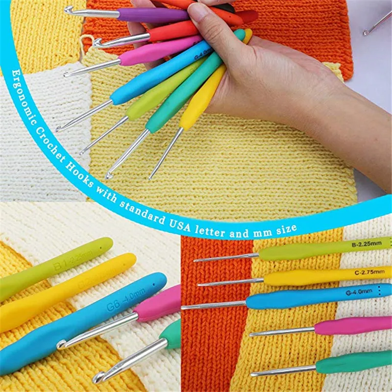 12Pcs 2.25mm-8.0mm Ergonomic Crochet Hooks Set Long Soft Handle Crochet Needles Yarn Weave Knitting Needles for Arthritic Hands (7)