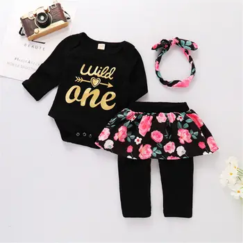 2 pieces Wild One Long sleeve Bodysuit Top and Floral Skirt Leggings Set For Baby Girl Clothes 
2 pieces Wild One Long sleeve Bodysuit Top and Floral Skirt Leggings Set For Baby Girl Clothes