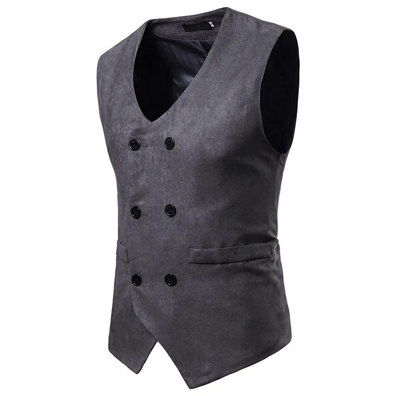 Waliicorners Velet Mens Business Suit Vests British Style Slim Fit Men Dress Vest Wedding Dinner Men Waistcoat Double Breasted Gilet Hombre 35