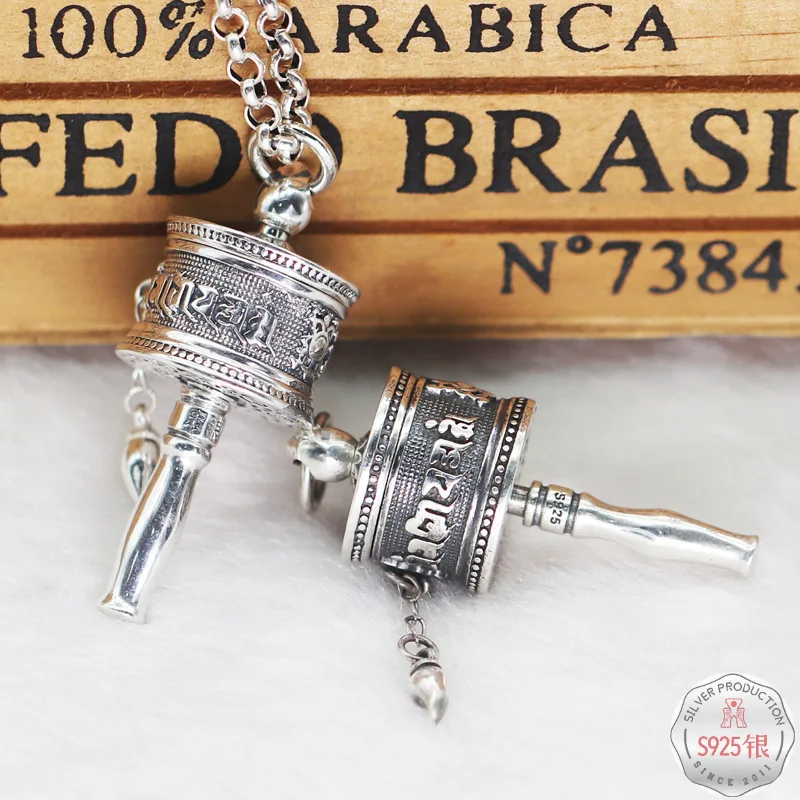 S925 Fine Silver Buddhism Mantra Prayer Wheel Pendant Retro Thai Silver Necklace Pendant Amulet Men And Women Ethnic-Style 
S925 Fine Silver Buddhism Mantra Prayer Wheel Pendant Retro Thai Silver Necklace Pendant Amulet Men And Women Ethnic-Style