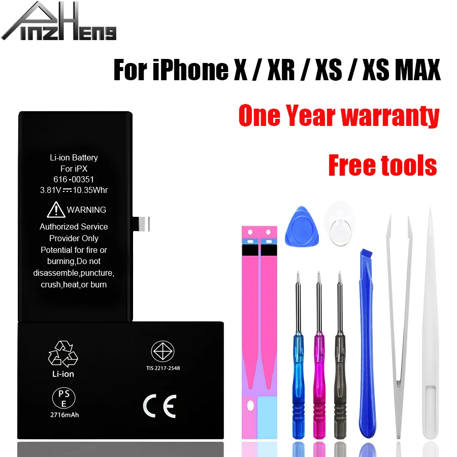 PINZHENG Original Mobile Phone Battery For iPhone X Xs XR Xs Max Real Capacity Replacement 0 Cycle Bateria With Tools Kit
PINZHENG Original Mobile Phone Battery For iPhone X Xs XR Xs Max Real Capacity Replacement 0 Cycle Bateria With Tools Kit