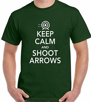 

Keep Calm And Shoot Arrows Mens Funny Archery T-Shirt Archer Bow Target Tops Tee Shirt Popular Tagless