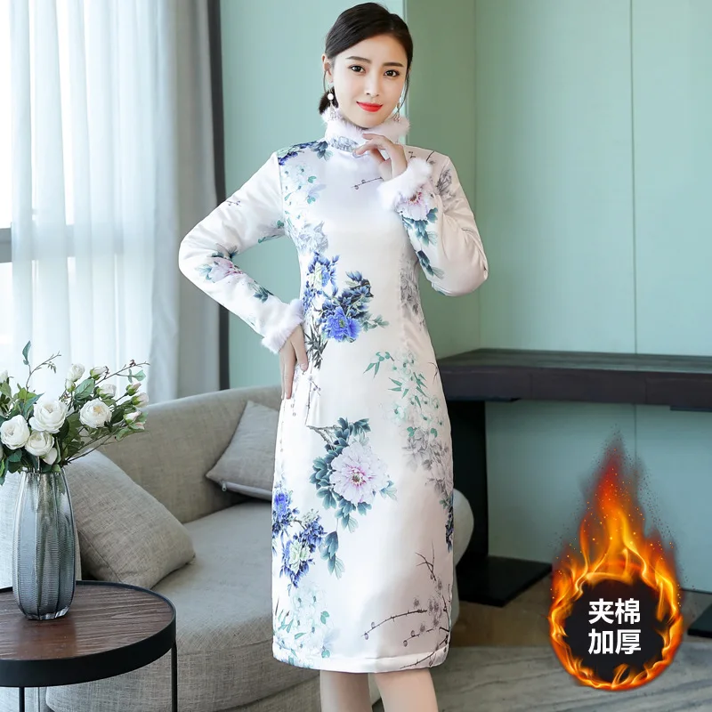 Ethnic-Style Improved Cheongsam 2018 Autumn And Winter New Style Long Sleeve Real Silk Padded Classical Mid-length Floral Printe
Ethnic-Style Improved Cheongsam 2018 Autumn And Winter New Style Long Sleeve Real Silk Padded Classical Mid-length Floral Printe