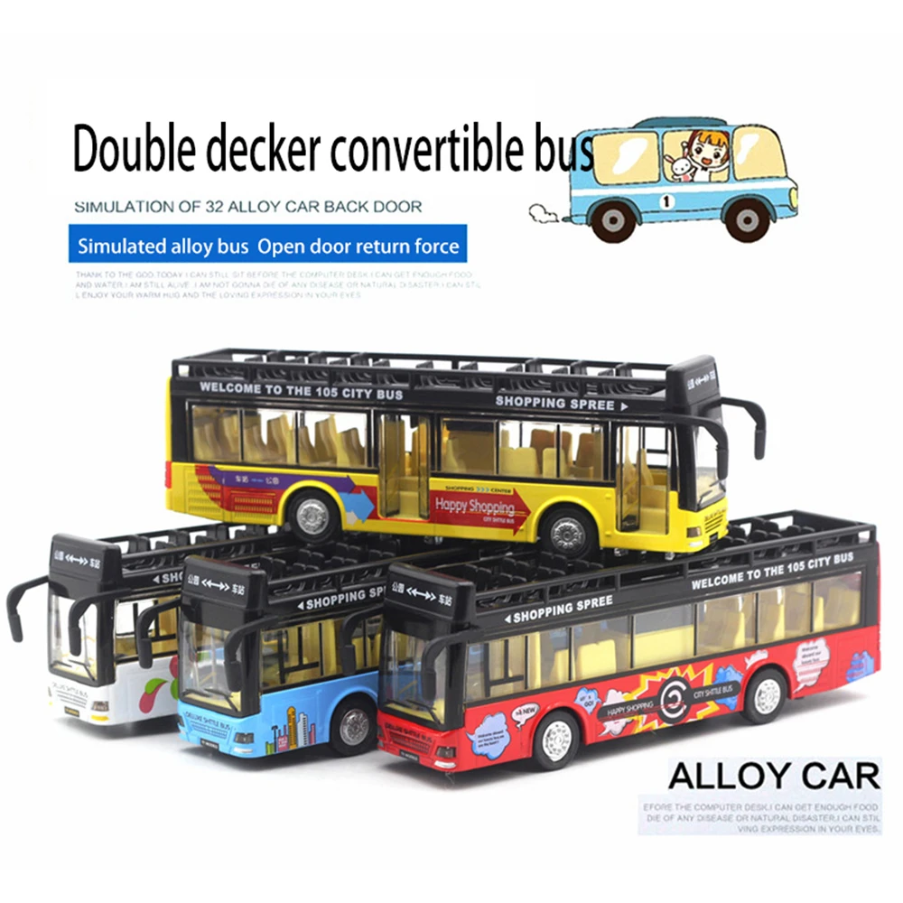 1:32 Alloy bus model toy Convertible double-decker bus, children's simulation alloy sound and light bus, car model toy Doux Bebe
1:32 Alloy bus model toy Convertible double-decker bus, children's simulation alloy sound and light bus, car model toy Doux Bebe