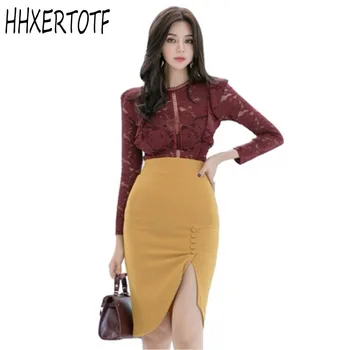 spring Fashion Women Slim Two Piece Sets Hollow Out Lace Tops Package Hip Split Midi Skirts Elegant Sexy Office Clothing
spring Fashion Women Slim Two Piece Sets Hollow Out Lace Tops Package Hip Split Midi Skirts Elegant Sexy Office Clothing