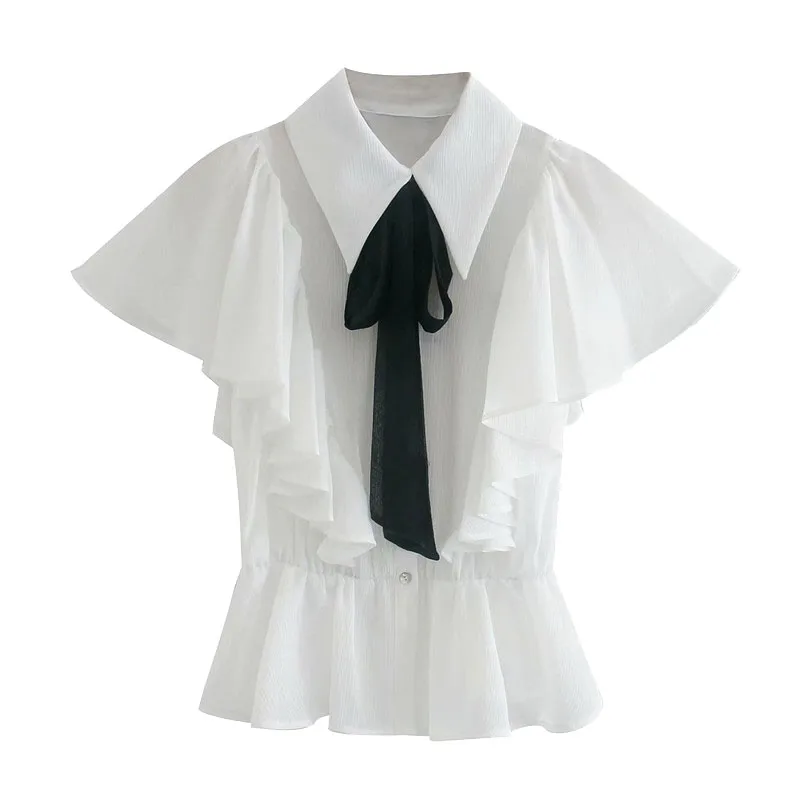 Klacwaya Женская мода 2020 с бантом гофрированные блузки на пуговицах винтажные