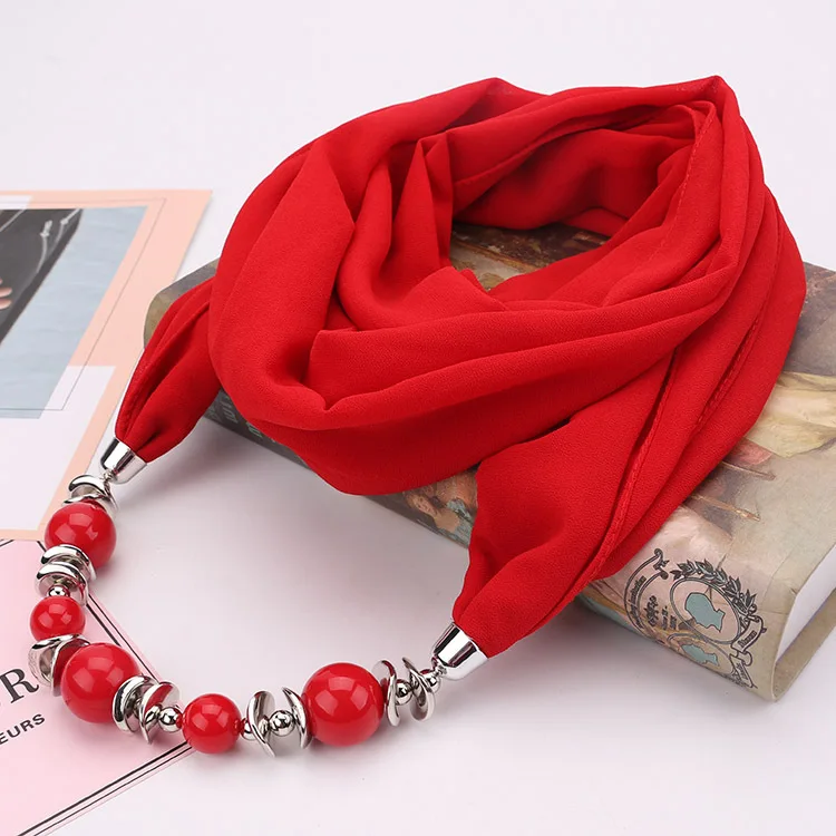 Женское шифоновое ожерелье с подвеской из бусин кольцо-шарф хиджабы-шарфы