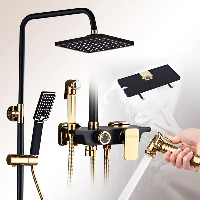 Manufacturers Direct Selling New Style Quality Shower Head Set Black And White with Pattern Gold Plated Button Fourth Gear Stora
Manufacturers Direct Selling New Style Quality Shower Head Set Black And White with Pattern Gold Plated Button Fourth Gear Stora