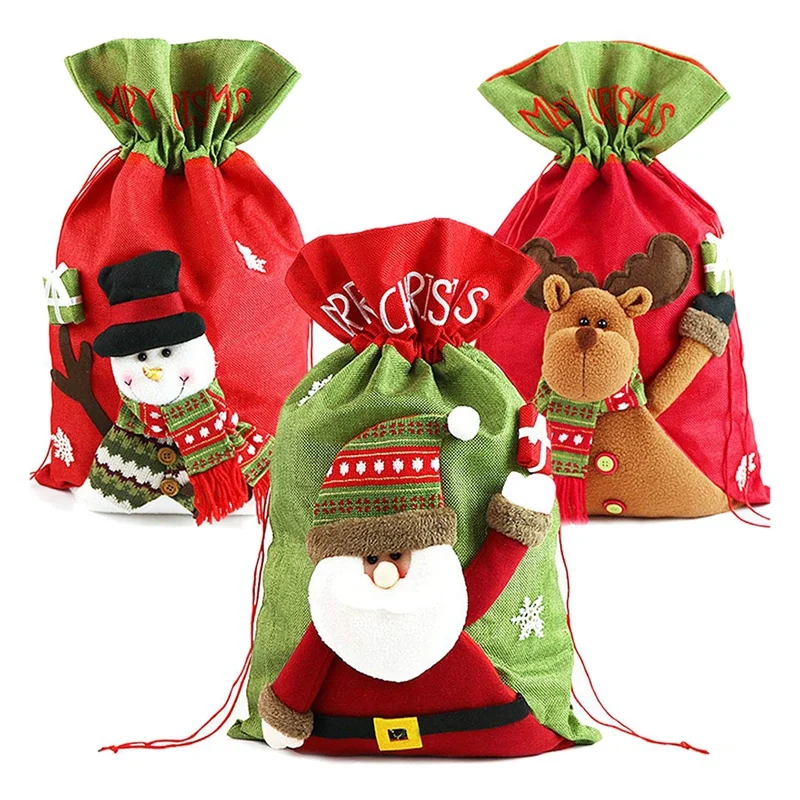 3 Pack Christmas Fabric Gift Bags with Drawstring, Santa Sack Toys Bags, 22 X 13.5 Inch Santa Claus Snowmen Reindeer Embroidered 
3 Pack Christmas Fabric Gift Bags with Drawstring, Santa Sack Toys Bags, 22 X 13.5 Inch Santa Claus Snowmen Reindeer Embroidered