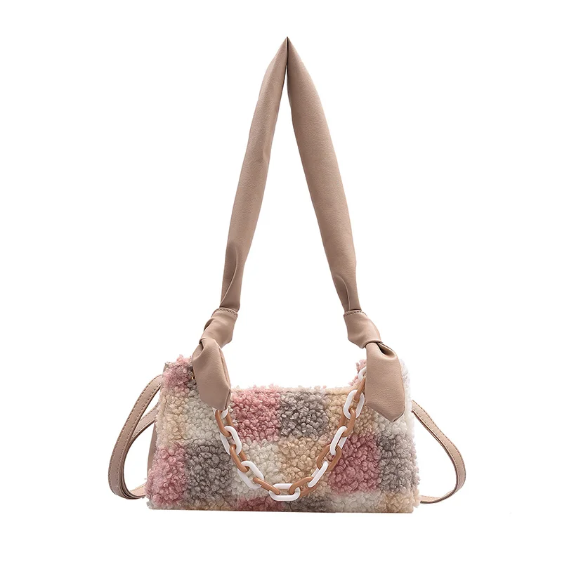 2019 New Winter Women Shoulder Bag Small Plush Wool Totes Women's Designer Colorful Lattice Handbag Ladies Chain Crossbody Bag
2019 New Winter Women Shoulder Bag Small Plush Wool Totes Women's Designer Colorful Lattice Handbag Ladies Chain Crossbody Bag